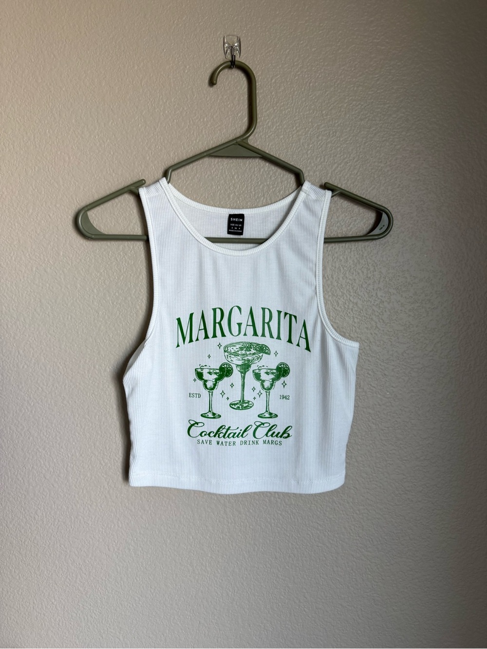 SHEIN White Ribbed Margarita Graphic Crop Tank